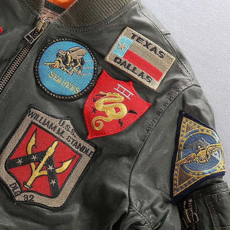 

DHL free shipping air force genuine leather jacket high quality army green pilot flight jacket brand vintage coat plus size 6XL