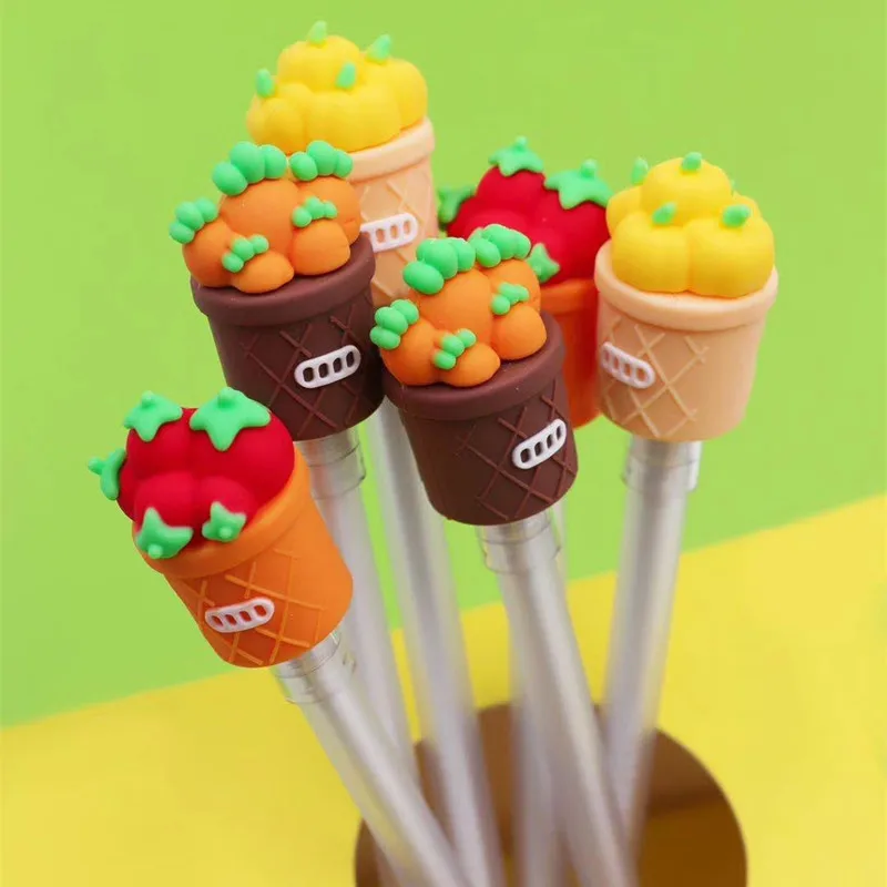 

48PCS Vegetable Basket Silicone Gel Pen Creative Radish Strawberry Pot Platter Signature Pen Kawaii Stationery