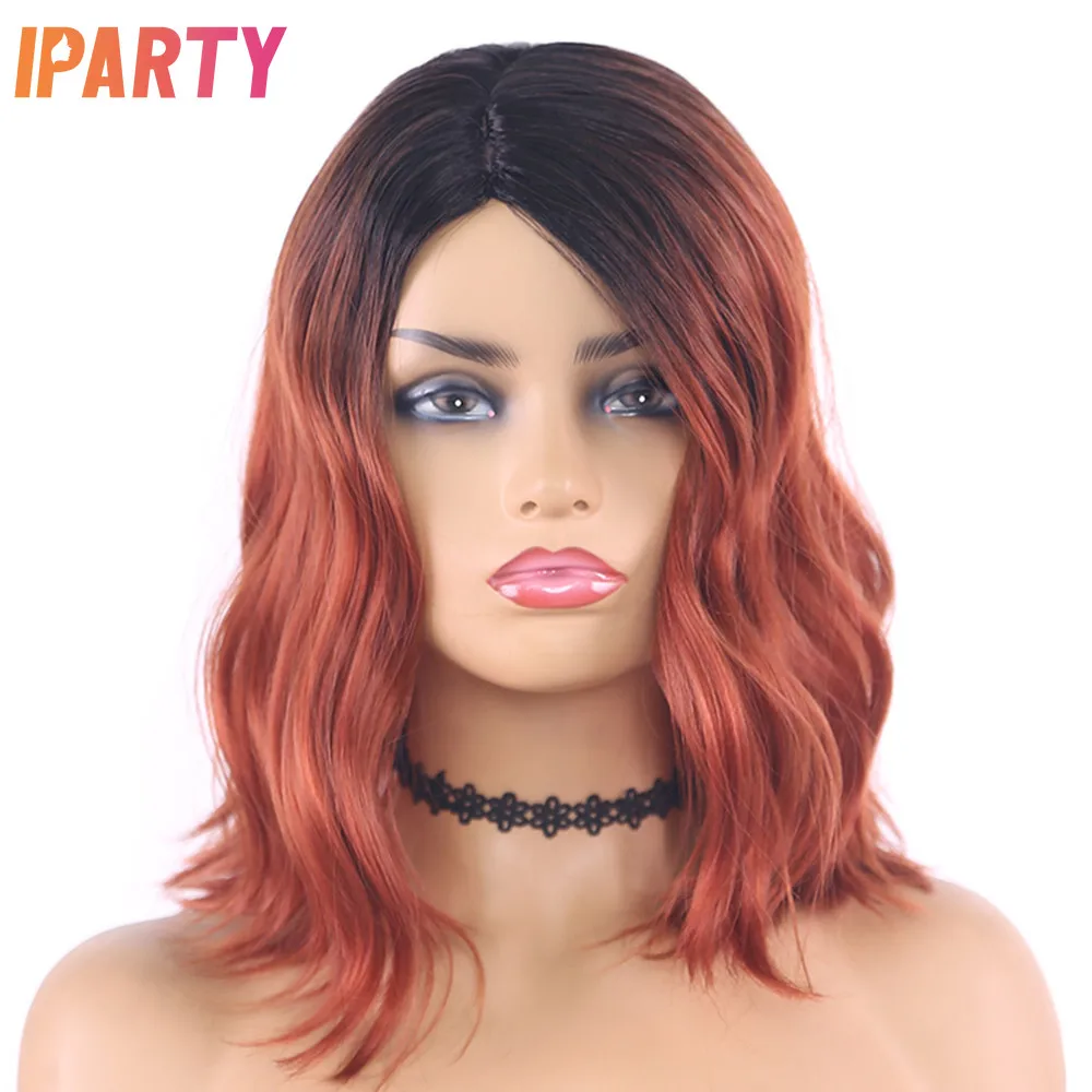 

Винно-Красный синтетический парик для чернокожих женщин короткий Боб натуральный волнистый парик длина плеч термостойкие волосы ежедневн...