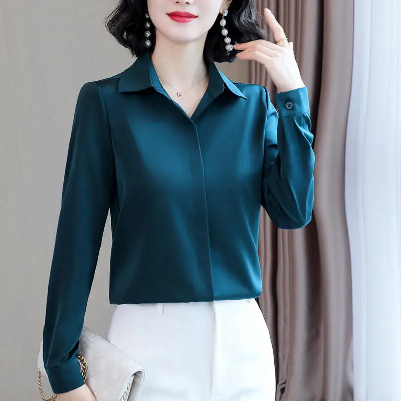 

Silk Blouse Women Shirt Elegant Long Sleeve Office Ladies Tops Blusas Mujer Fashion Solid Casual Plus Size Blouses Femme Q3814