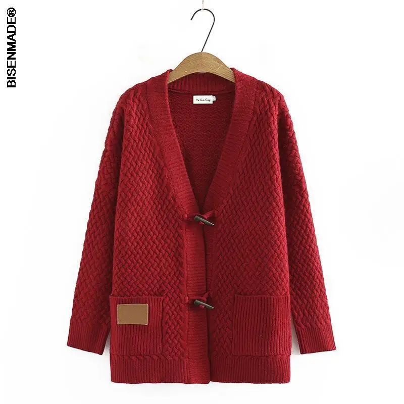 

Sweaters Women's Clothes Plus Size Autumn Winter 2021 New Outwear Fashion V-Neck Jacquard Horn Button Weave Knitting Cardigan