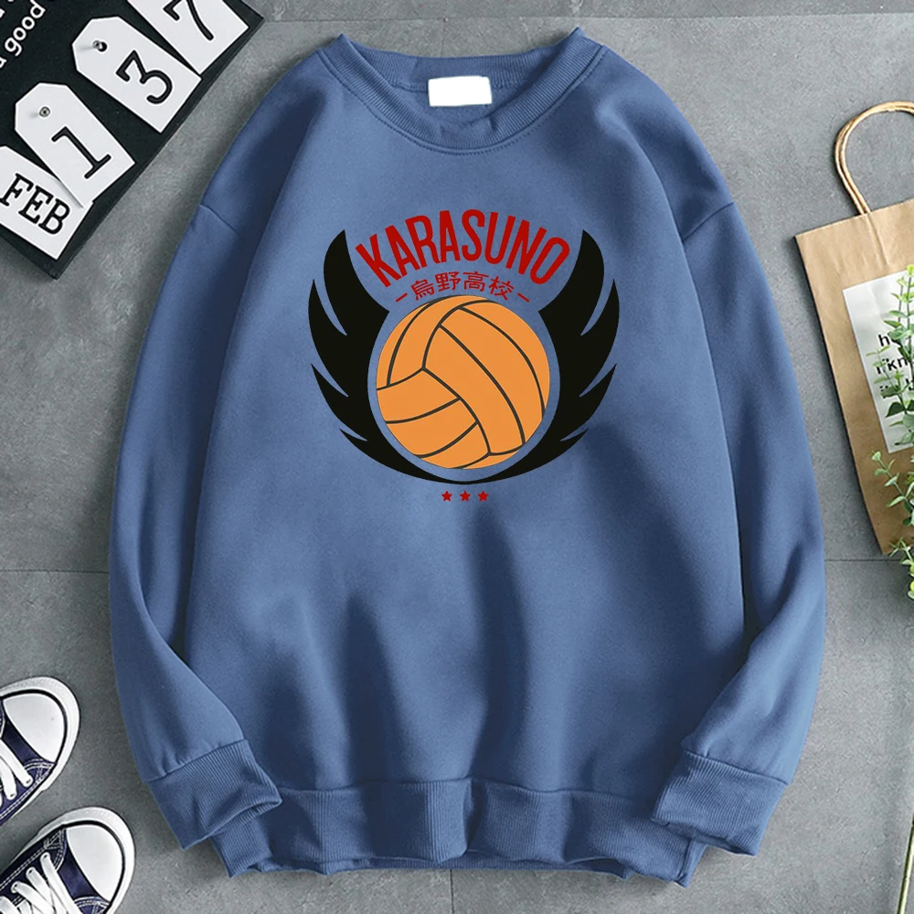 Толстовка Karasuno Haikyuu мужская с принтом флисовый свитшот круглым вырезом и длинным