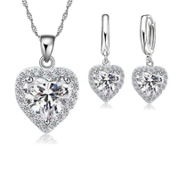 romantic heart pendant necklace earrings jewelry sets for wife girlfriend birthday gift solid 925 sterling silver jewelry