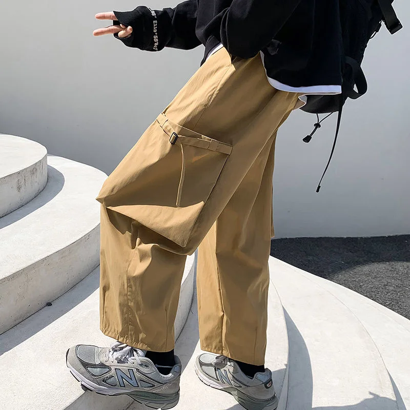 

Drawstring Wide-leg Pants Men's Fashion Black/khaki/army Green Casual Pants Men Streetwear Loose Hip-hop Pocket Cargo Pants Mens