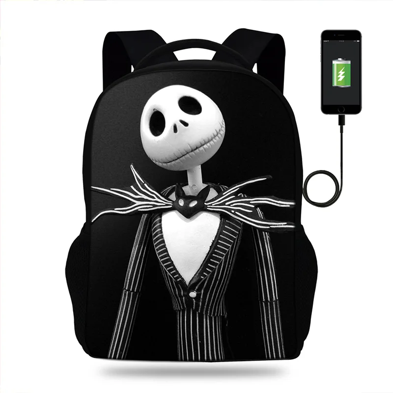 

17inch Nightmare Before Christmas USB charge backpack Kids Mens Children School Bag For teenager Boys&Girls Travel backpack