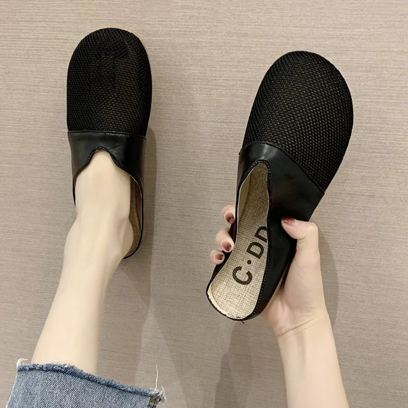 

Slippers Casual Loafers Cover Toe Low Shoes Slides Slipers Women Luxury Soft Summer Flat 2021 Rome Basic Fabric Cotton Female Sh