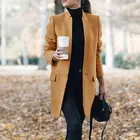 Женское шерстяное пальто с воротником-стойкой, однотонное приталенное пальто с длинным рукавом, верхняя одежда для офиса, Осень-зима 2022