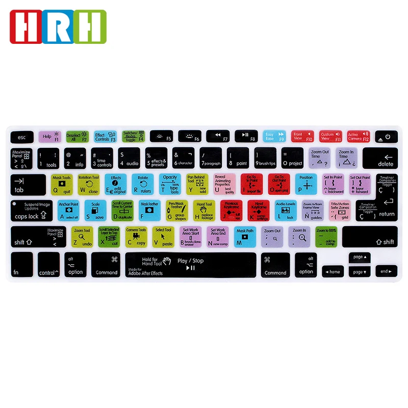 HRH After Effects испанские ярлыки функция силиконовая клавиатура Обложка протектор кожи для Mac Air Pro retina 1" 15" 1" ЕС/США
