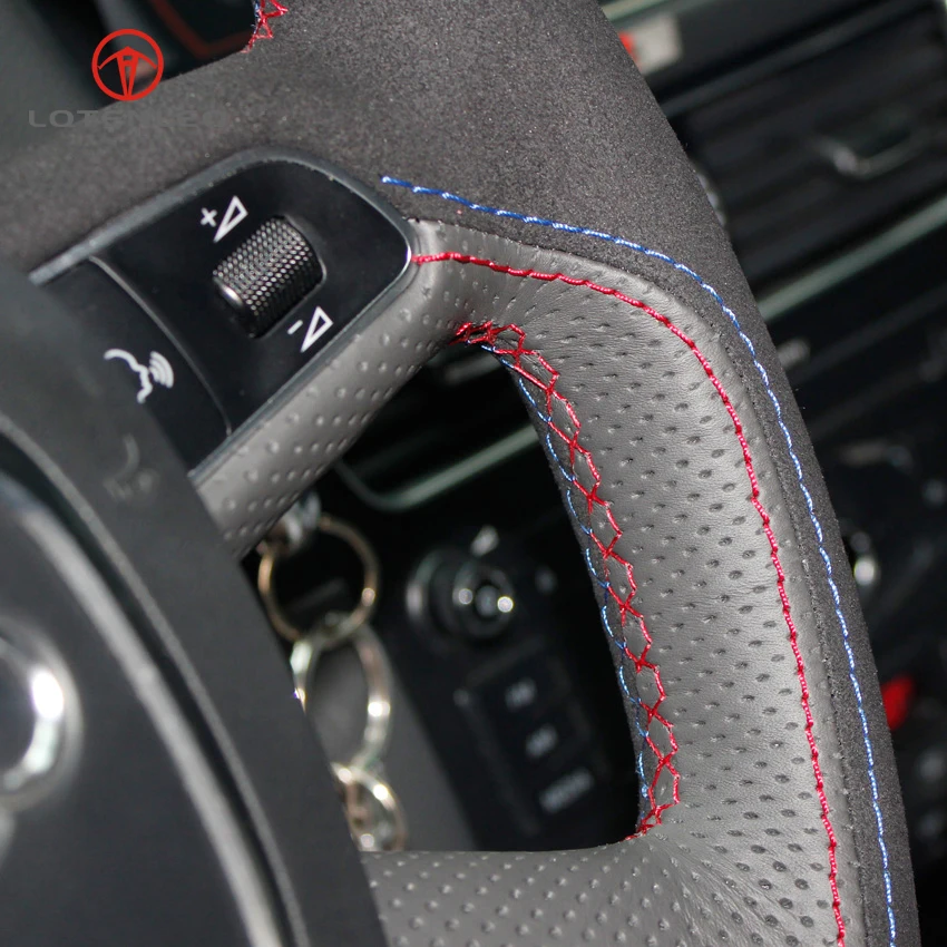 LQTENLEO черный замшевый чехол рулевого колеса автомобиля из натуральной кожи для Audi