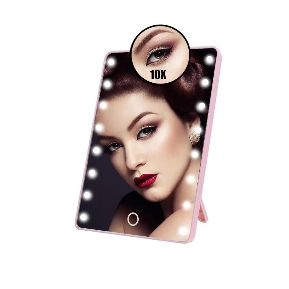 Pink Mirror Set 16 светодиодов светильник ed зеркало для макияжа с светильник Портативный Сенсорный экран косметическое зеркало Красота столе туалетный столик подставка зеркала - Цвет: Pink Mirror Set
