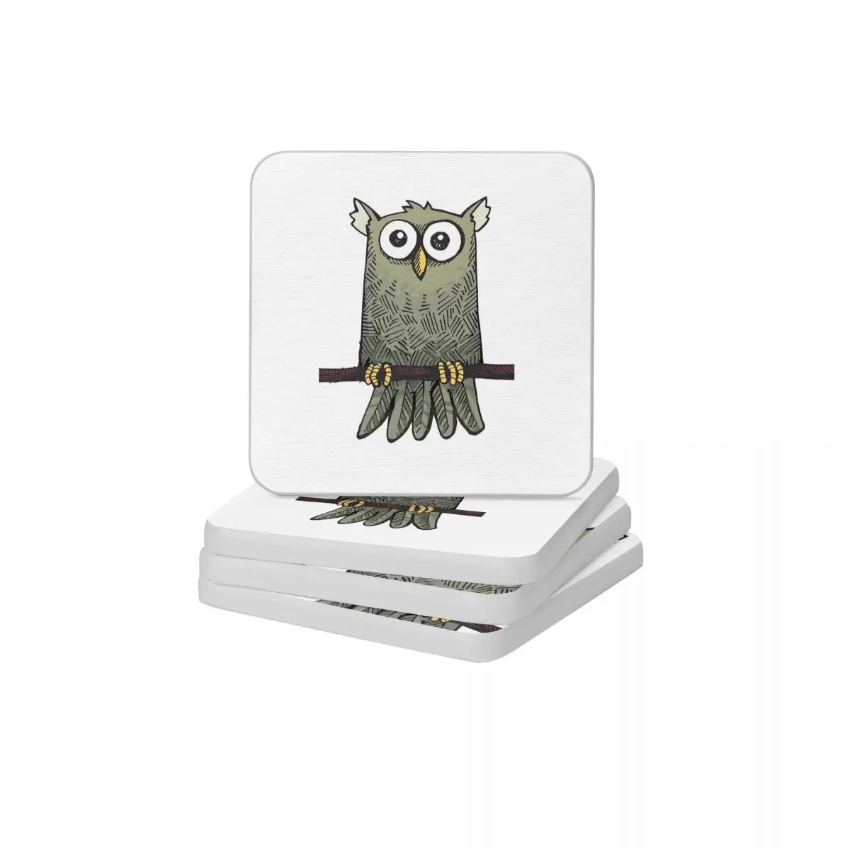

Cute Little Owl Character Hand Drawn Natural Diatomite Square Round Coaster Resistant Water Cup Bonsai Mat Soap Pad Diameter 10