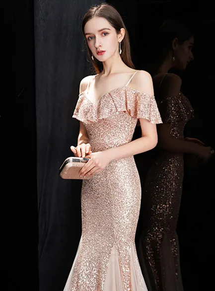 Evening Dress Abendkleider 2020 Formal Sweetheart Rose Gold Sequined Mermaid Dresses Long Robe De Soiree | Свадьбы и торжества