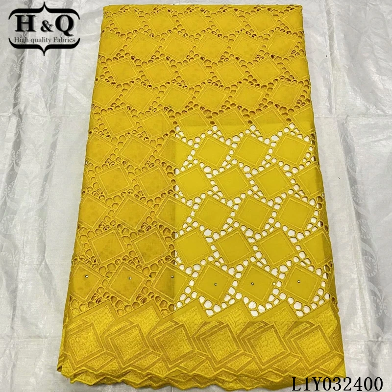 

H&Q advanced custom embroidered swiss cotton dry lace fabric with stones fashion french voile mesh fabrics for women sewing