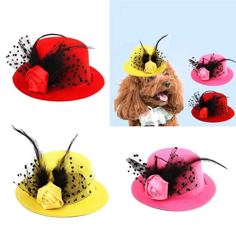 

Pet Party Hat Fashion Fake Feather Flower Decor Pet Costume Hat for Dogs Cats