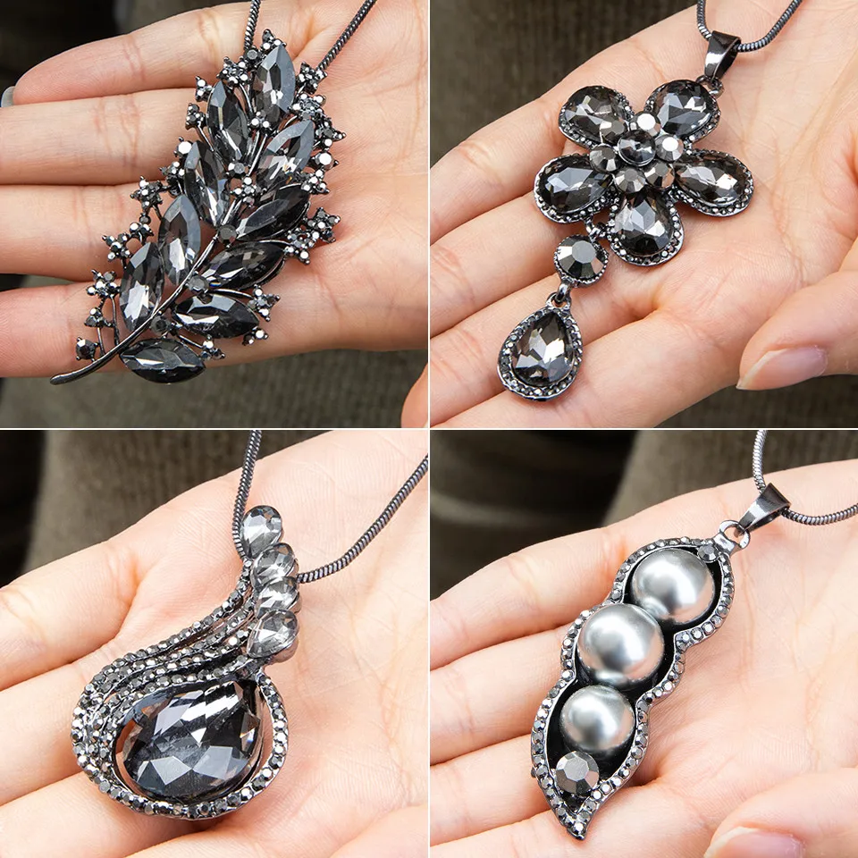 Простой Свитер Пальто Ожерелья Дамы Девушки Черные Листья Натуральное Перо