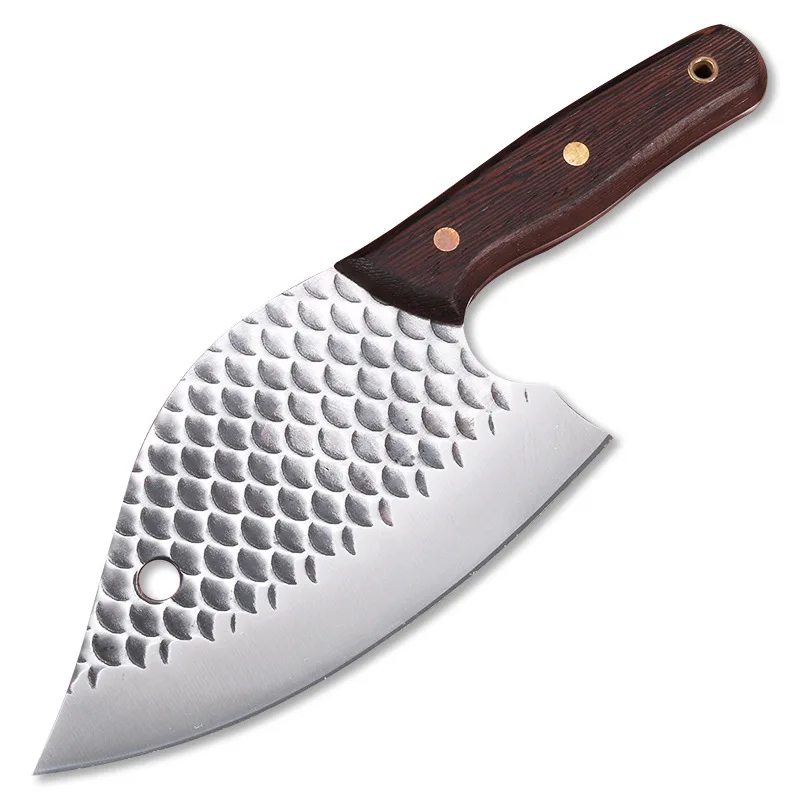 

Нож из нержавеющей стали Forg, кухонный нож для мясника с деревянной ручкой, режущий резец для мяса, нож шеф-повара с рисунком рыбы