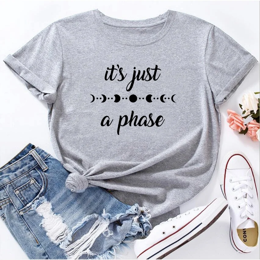 

Женские футболки с надписью It's Just A Phase, модные повседневные топы в стиле Харадзюку с коротким рукавом, JY0425