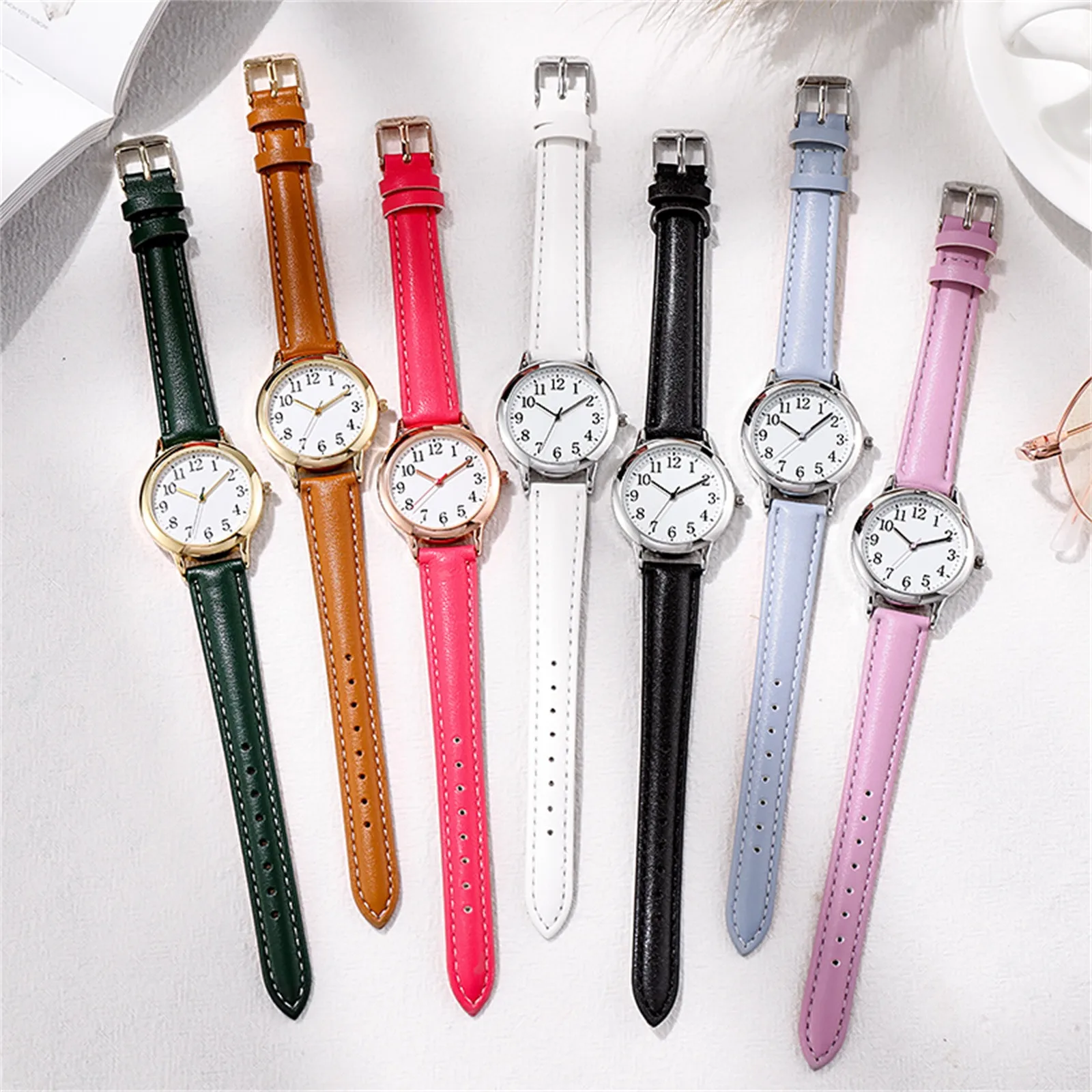 

Imitation Leather Strap Watch Ladies Japan Movement Quartz Watch Arabic Numerals Simple-dial Fashion Women Wristwatches