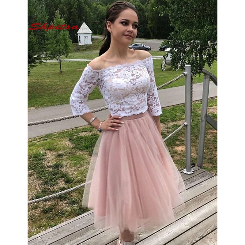 Фото Кружевные короткие платья для встречи выпускников женское розовое платье из