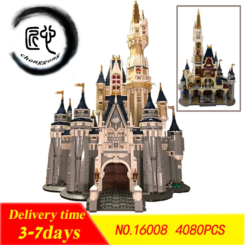 Disneys Принцесса замок совместим с lEGOED 71040 16008 строительные блоки кирпичи