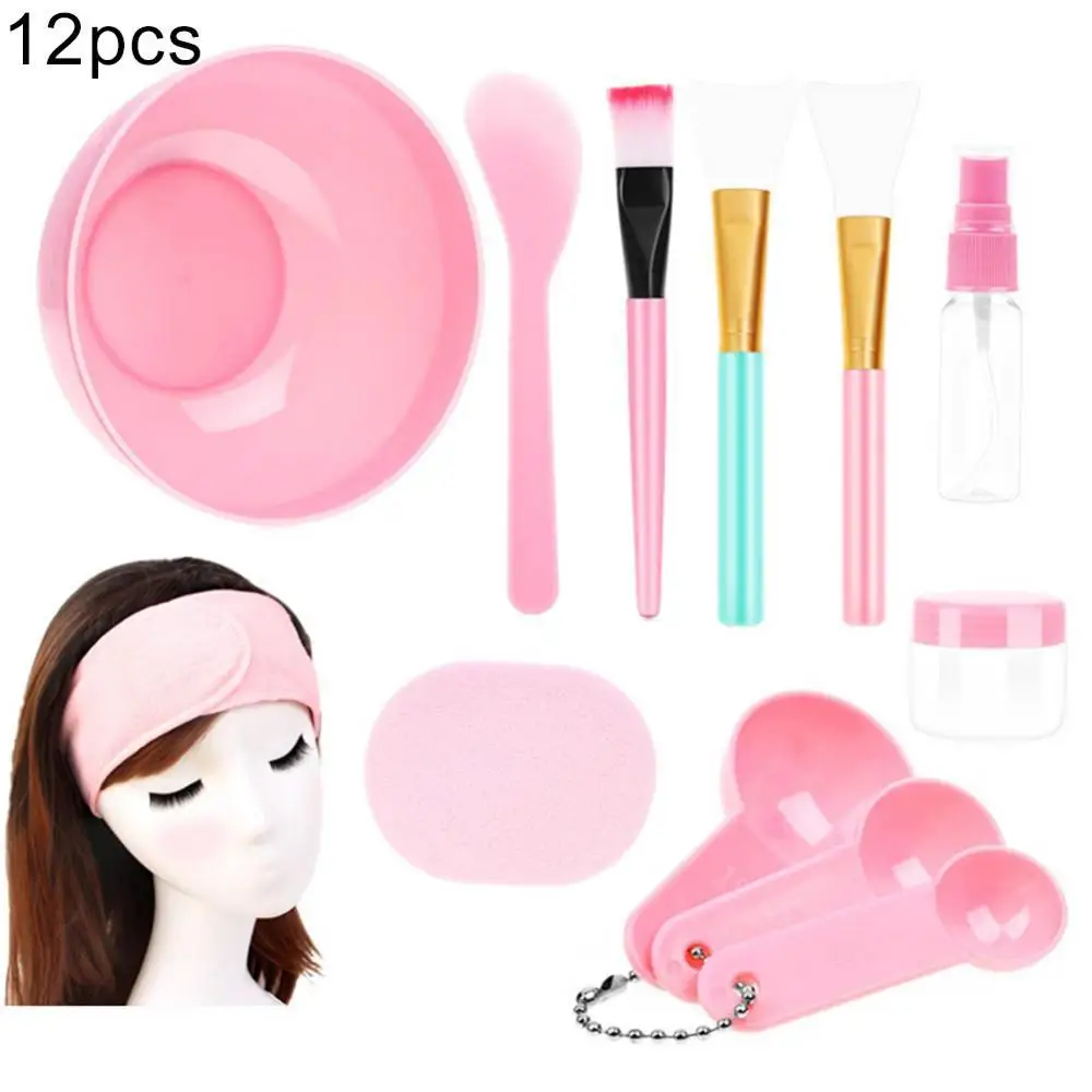 

12Pcs DIY Face Mask Mixing Bowl Brush Spatula Spoon Bottle Hairband Tools Set