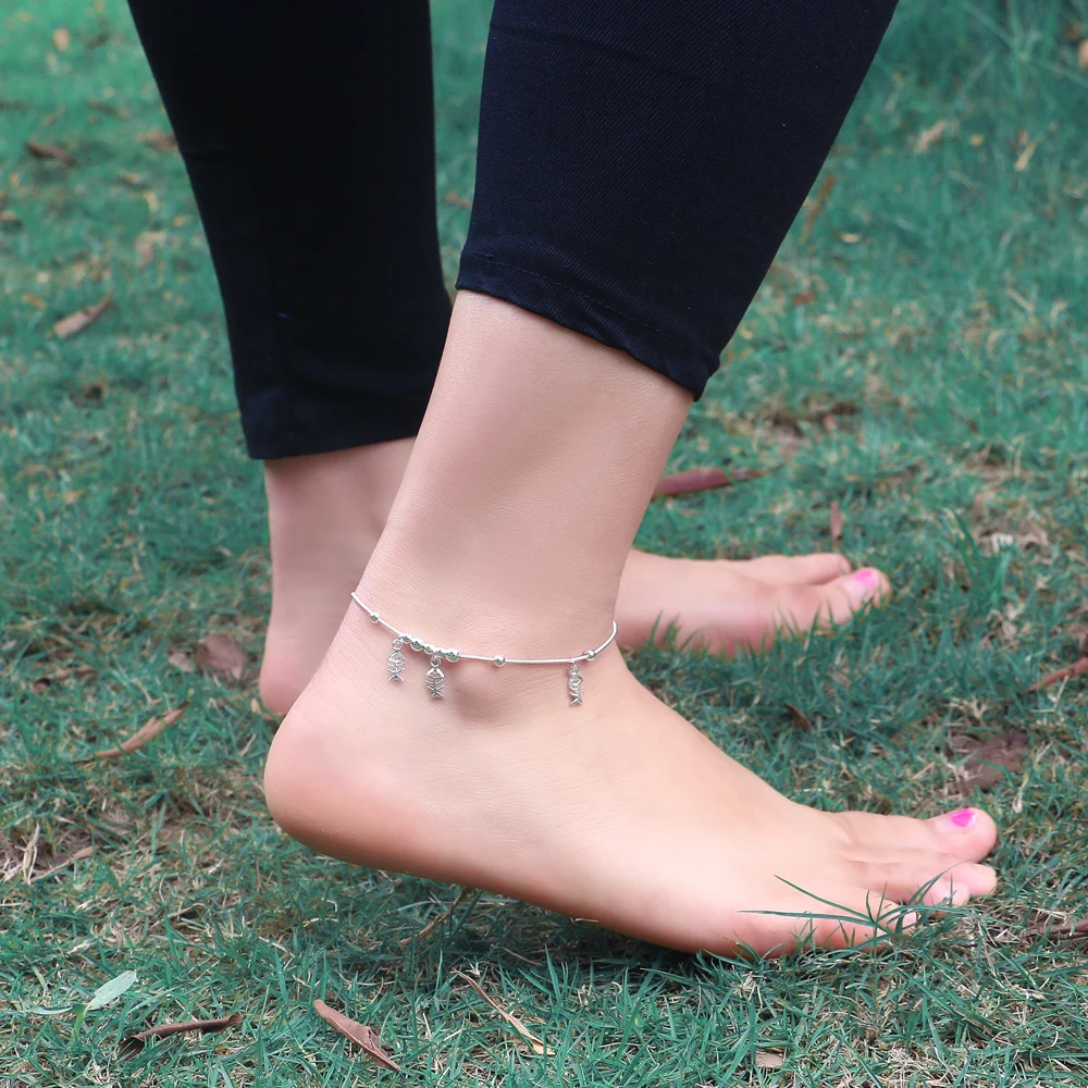 925 пробы серебро ножные браслеты для женщин Творческий Fishbone кулон чистого