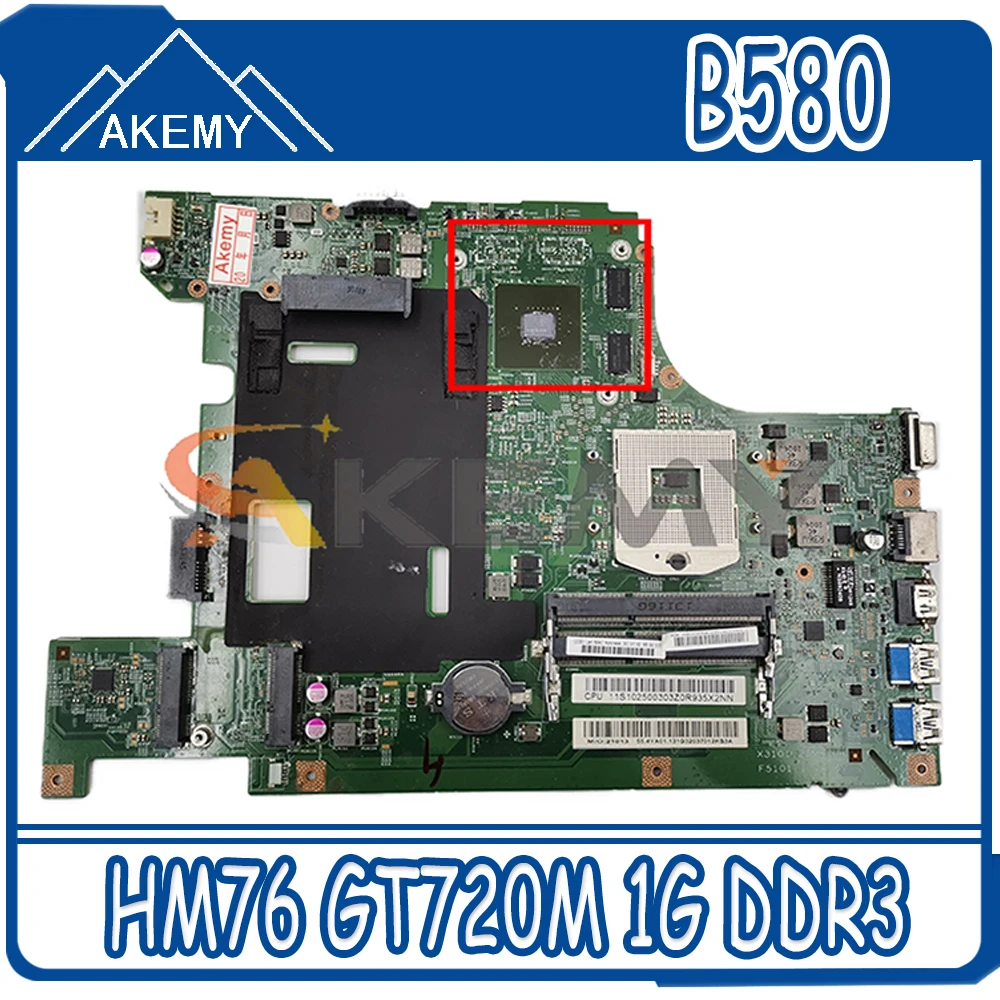 Akemy B590 B580 Motherboard For Lenovo B580 V580C B590 Laptop Motherboard PGA989 HM76 GT720M 1G DDR3 100% Test Work