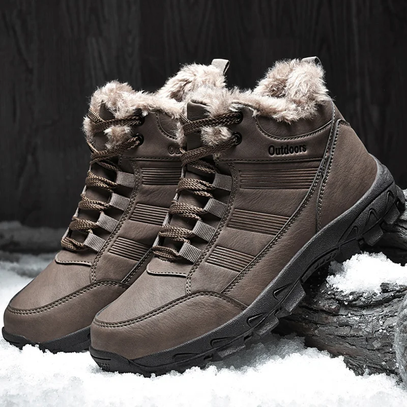 Мужские зимние теплые бархатные уличные спортивные ботинки с высоким берцем