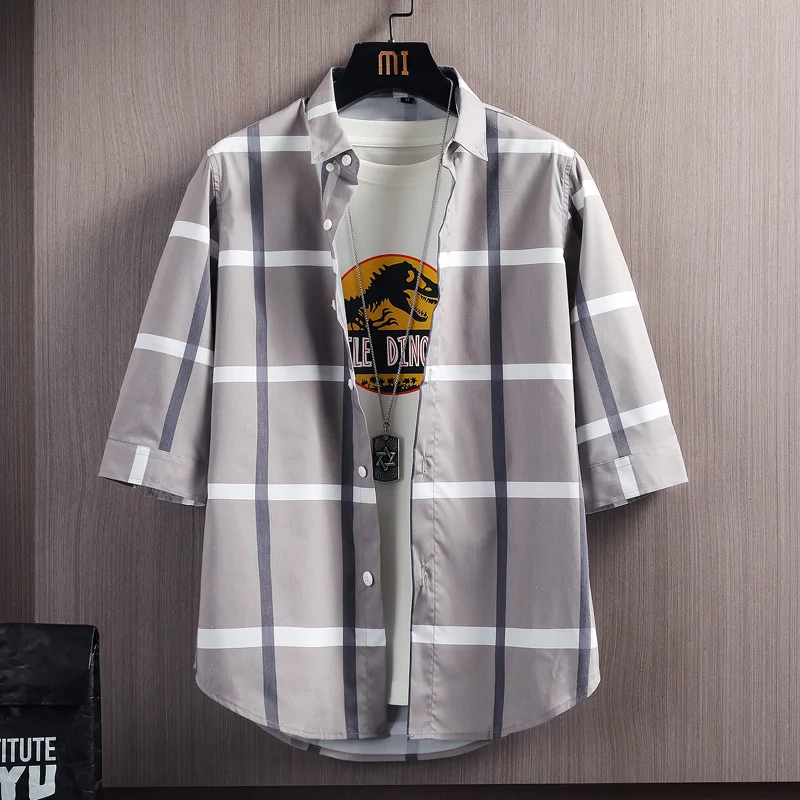 

Men's Youthful Striped Half Sleeve Shirts Male Design Casual Button Cotton Shirt Men High Quality Shirts Men Size 5XL Coats Men