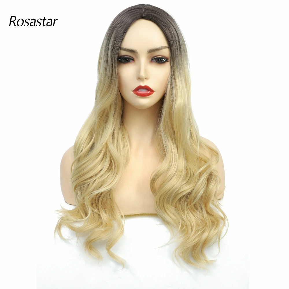 

Ombre Brown Light Blonde Platinum Long Wavy Middle Part Hair Cosplay Natural Heat Resistant Synthetic Wig for Women