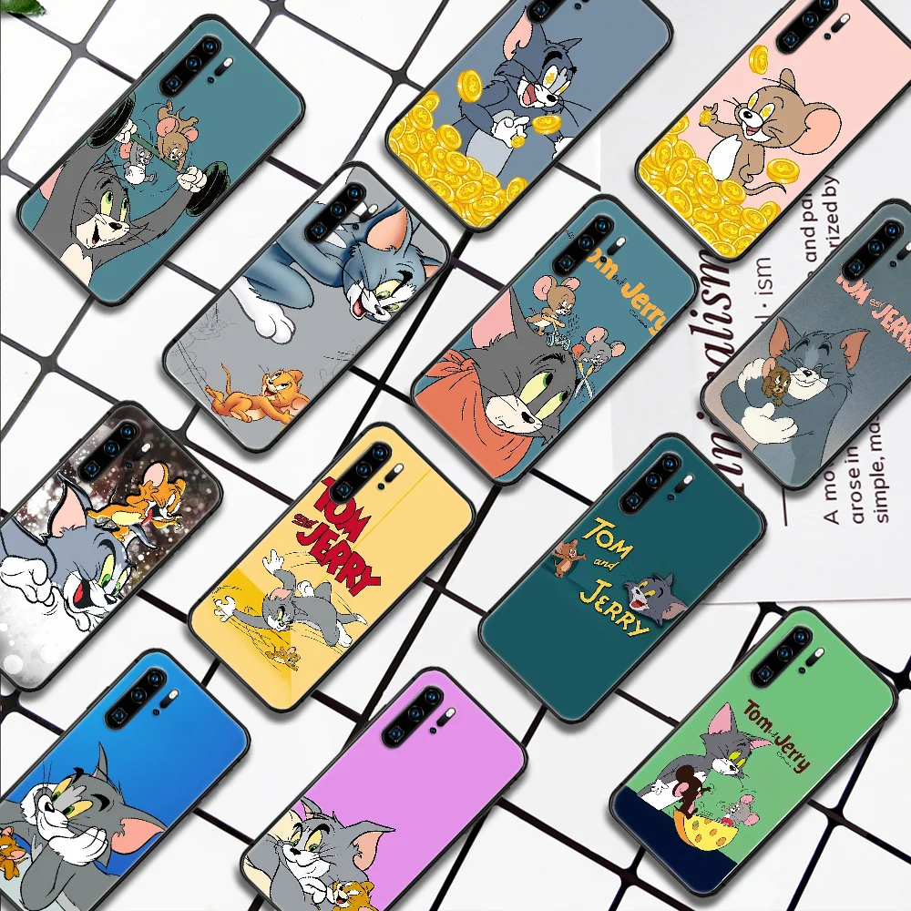 

Cartoon Cat tom Mouse Jerry Phone Case For Huawei P Mate Smart 10 20 30 40 Lite Z 2019 Pro black Coque Silicone Etui Pretty