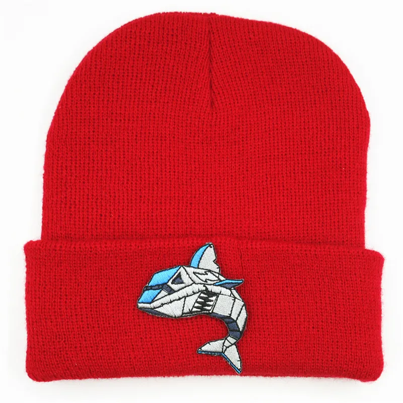

2020 Cartoon Robot Shark Embroidery Thicken Knitted Hat Winter Warm Hat Skullies Cap Beanie Hat for Men and Women 362