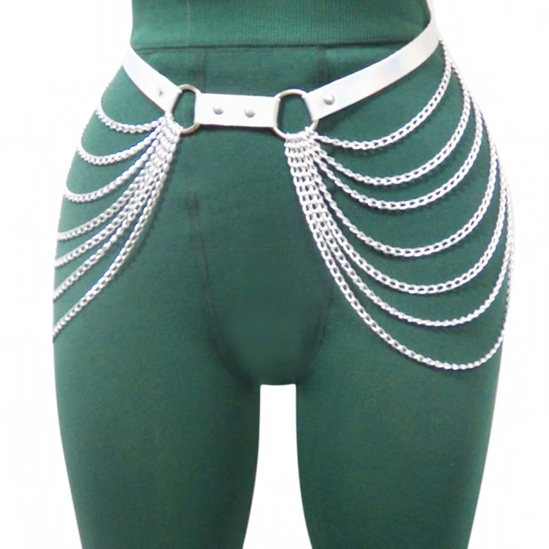 

New Sexy Women Punk Goth Leather Belt Body Harness Chain Bra Top Chest Chain Belt Witch Gothic Metal Girl Festival Jewelry
