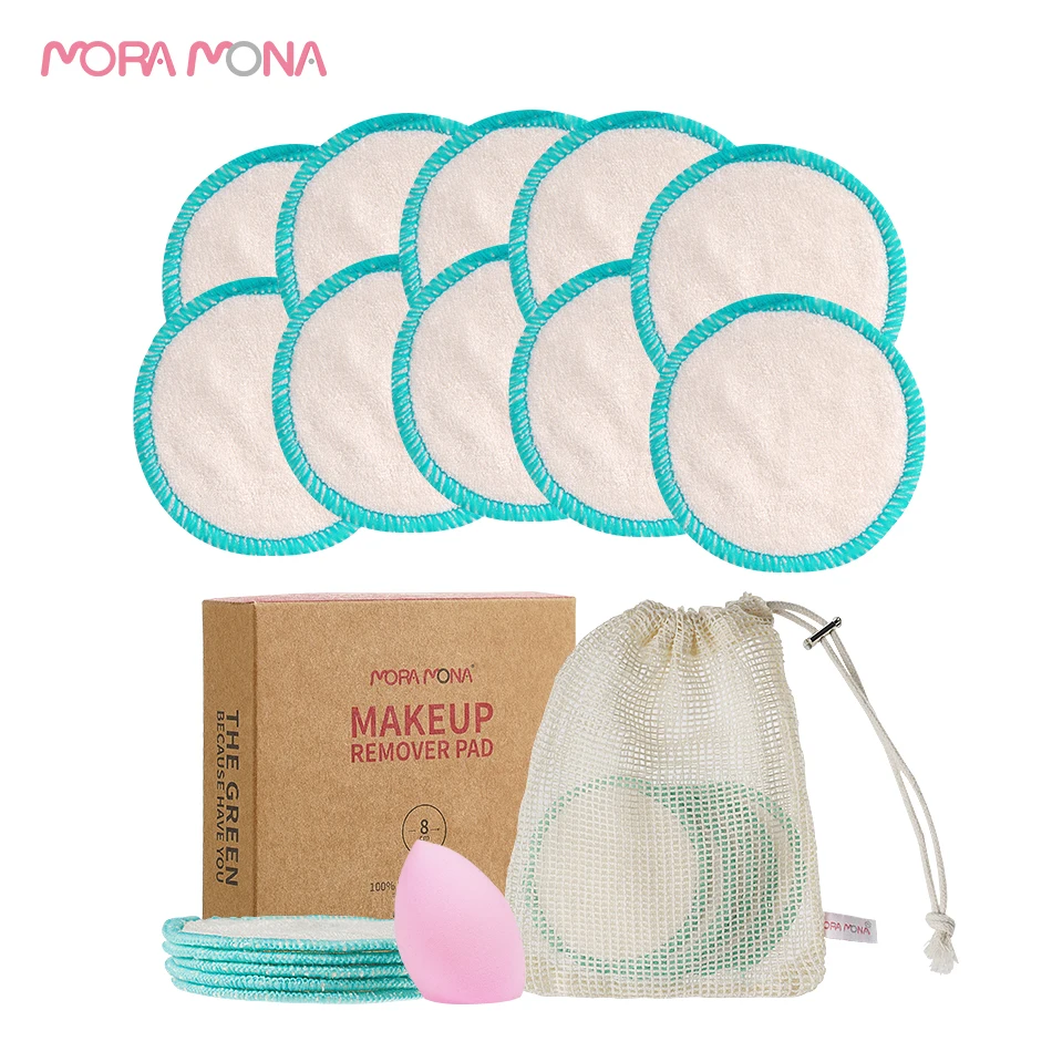 

Mora Mona 10 Pcs Reusable Bamboo Fiber Pad Make up Facial Remover Two Layers Wipe Pad