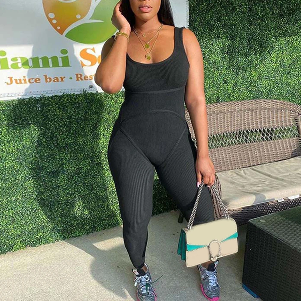

Sportswear Ribbed Bodycon Playsuit Women Sleeveless Shorts Rompers Women Jumpsuit Sleeveless Sporty Sexy Workout Skinny Playsuit