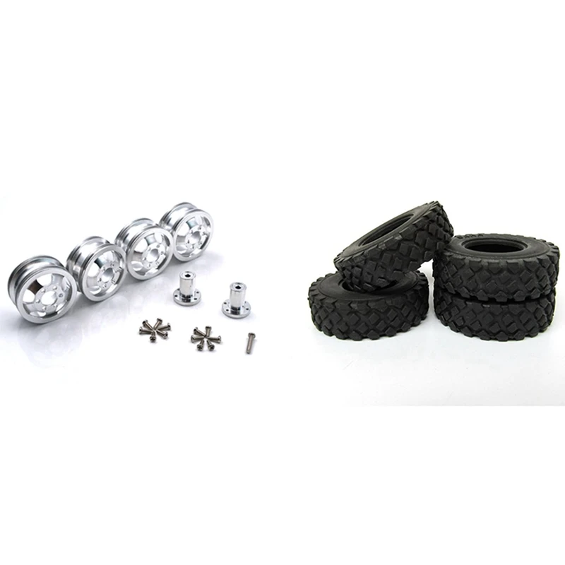 

2 Set RC Car Part: 1 Set Metal Upgrade Shock-Proof Wheel Hub Rim & 1 Set Track Wheels