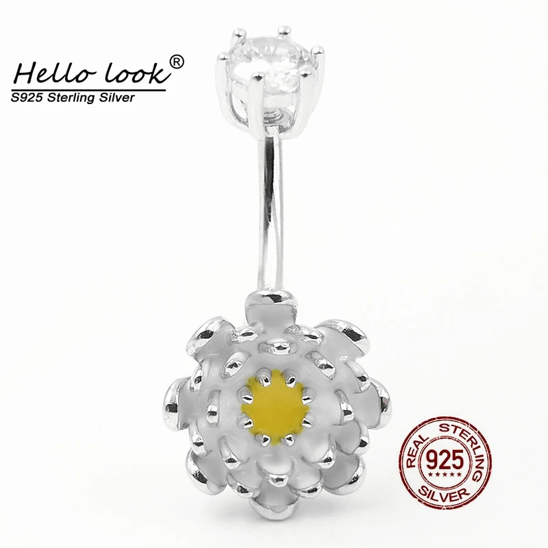

HelloLook, пирсинг для пупка в форме лотоса, серебряное кольцо для пупка, украшение для тела, женское антиаллергенное пирсинг для живота