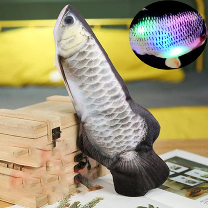 

Electric Moving Fish Cat Toy LED Realistic Plush Simulation Wagging Dancing Jumping Fish Pets Chew Bite Kick Toy