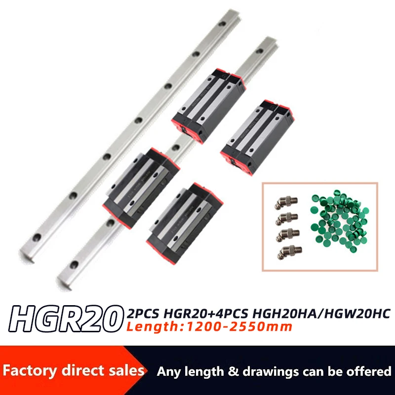 

2PCS Linear Rail Guide HGR20 +4PCS HGH20HA/HGW20HA Linear Narrow/Flange carriges Sliding Block cnc parts
