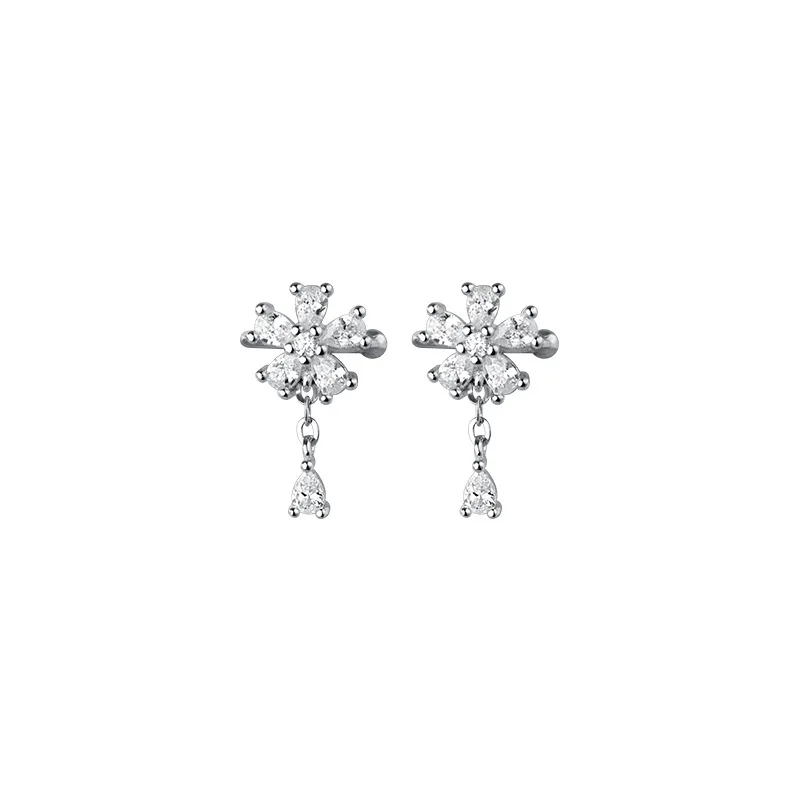 

Genuine 925 Sterling Silver Dainty Zircon Flower Ear Cuffs Non-pierced Teardrop Cartilage Earrings Fine Jewelry for Women