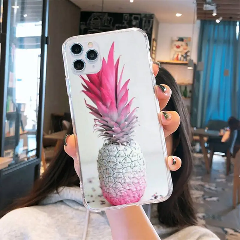 

Fruit Pink pineapple Phone Case Transparent for iPhone 6 7 8 11 12 s mini pro X XS XR MAX Plus