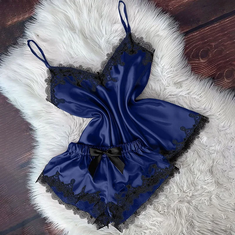 

2021 New Ladies Fashionable And Comfortable Lace Pajamas Set Suspender Shorts Home Service Two-piece Suit