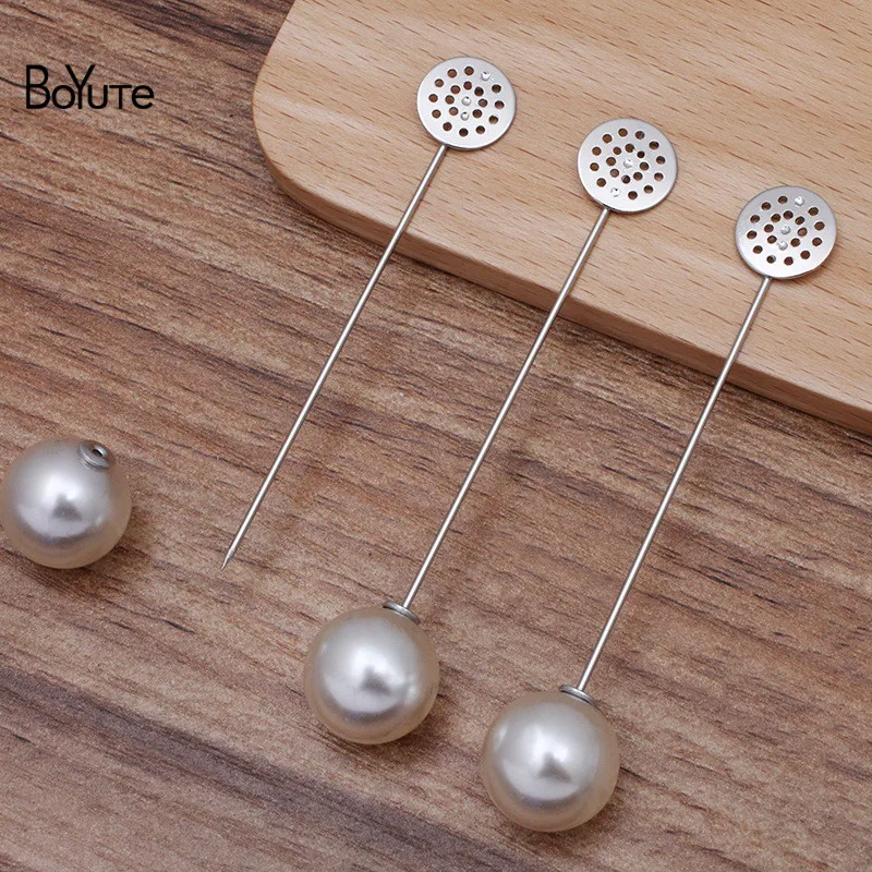 BoYuTe (20 шт./лот) белый К покрытием пустой отворот булавка база с жемчужной пробкой