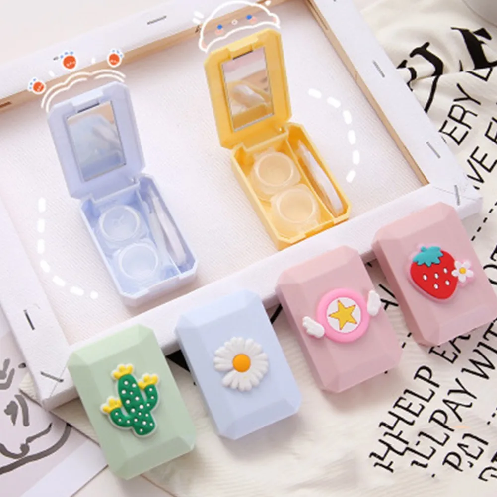 

Cute Contact Lenses Box Portable Care Lenses care box With Mirror Color Contact Lenses Box Eyes Contact Lens Container Travel Ki