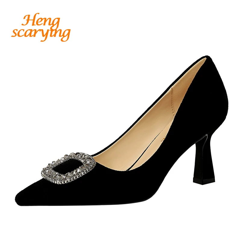 2020 Весна Офисная женская обувь с украшением в виде кристаллов 7 5 см на высоком