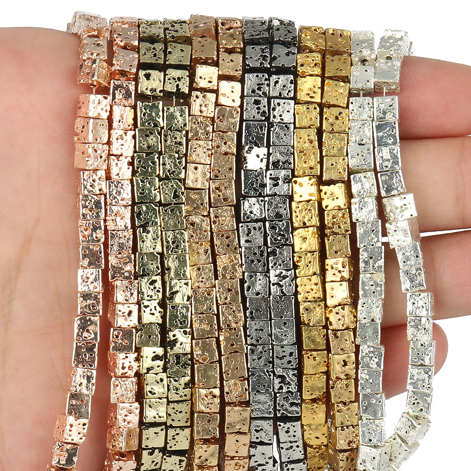 Золотистые/Серебристые бусины 4 мм натуральные Квадратные Зеркальные свободные