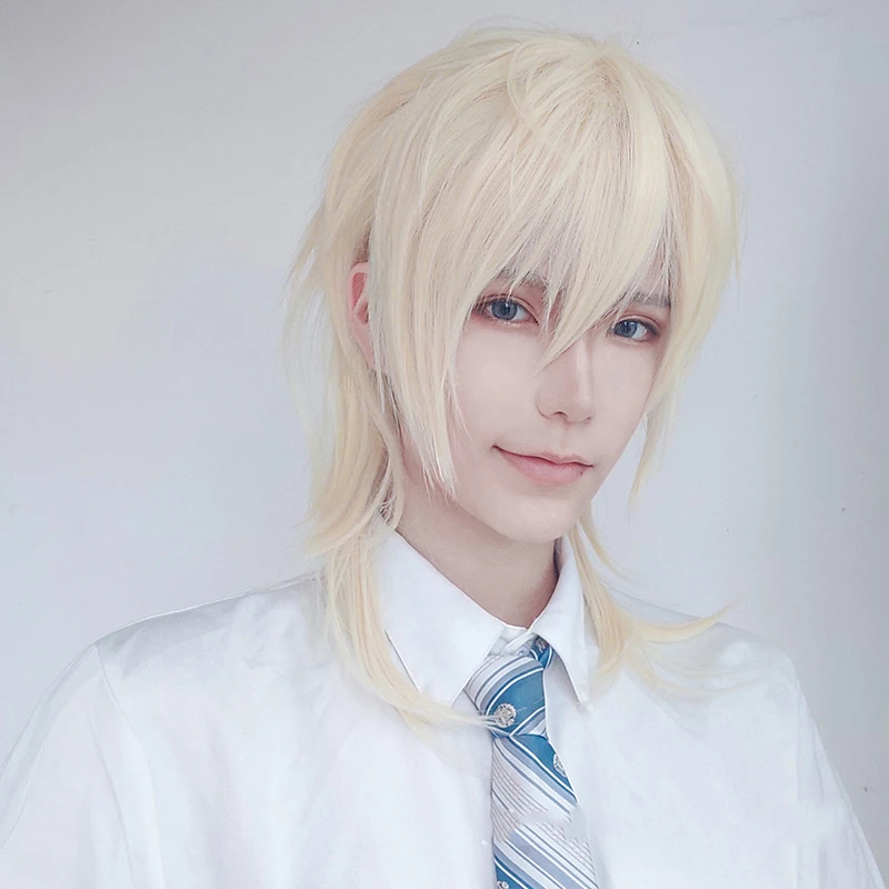 

MANWEI Short Curly Synthetic Wig Heat Resistant Golden Cosplay Halloween Party Wig for Men Daily False Hair