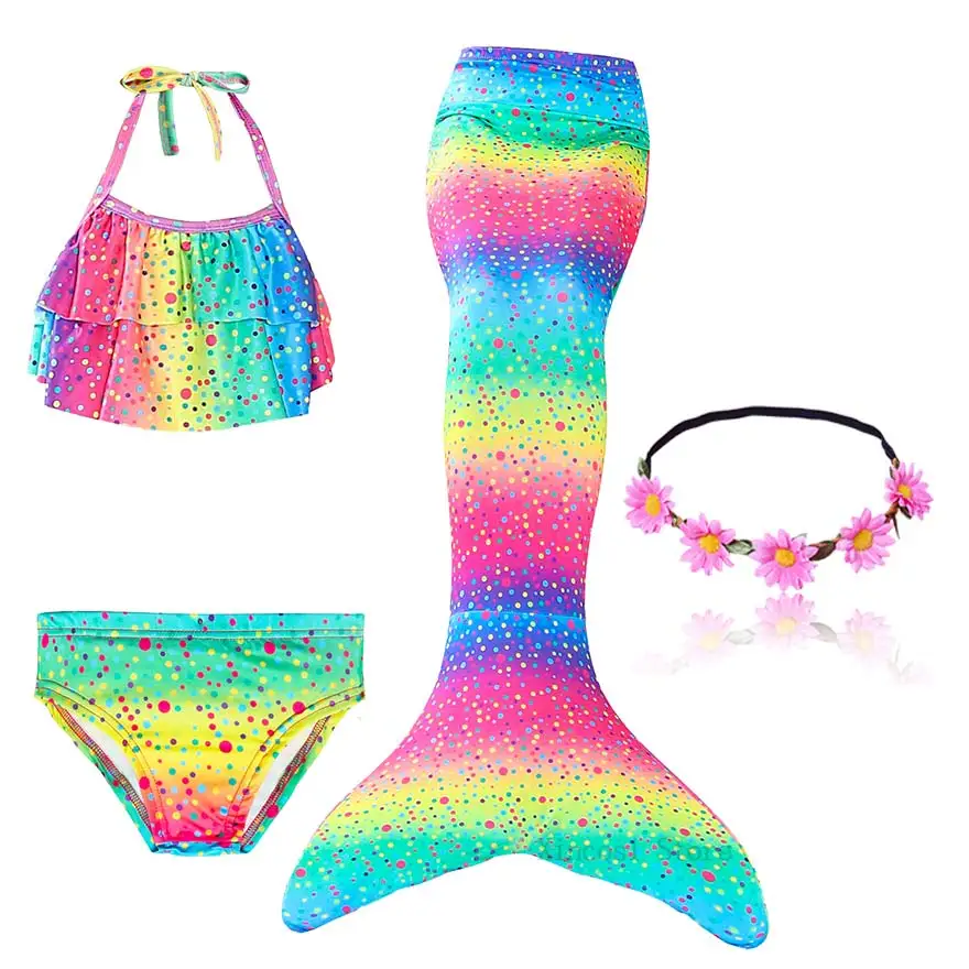Fancy NEW the Little Mermaid Tail with Garland or With Monofin Swimsuit for Kids Girls swimmable Bathing Suit Mermaid Costume