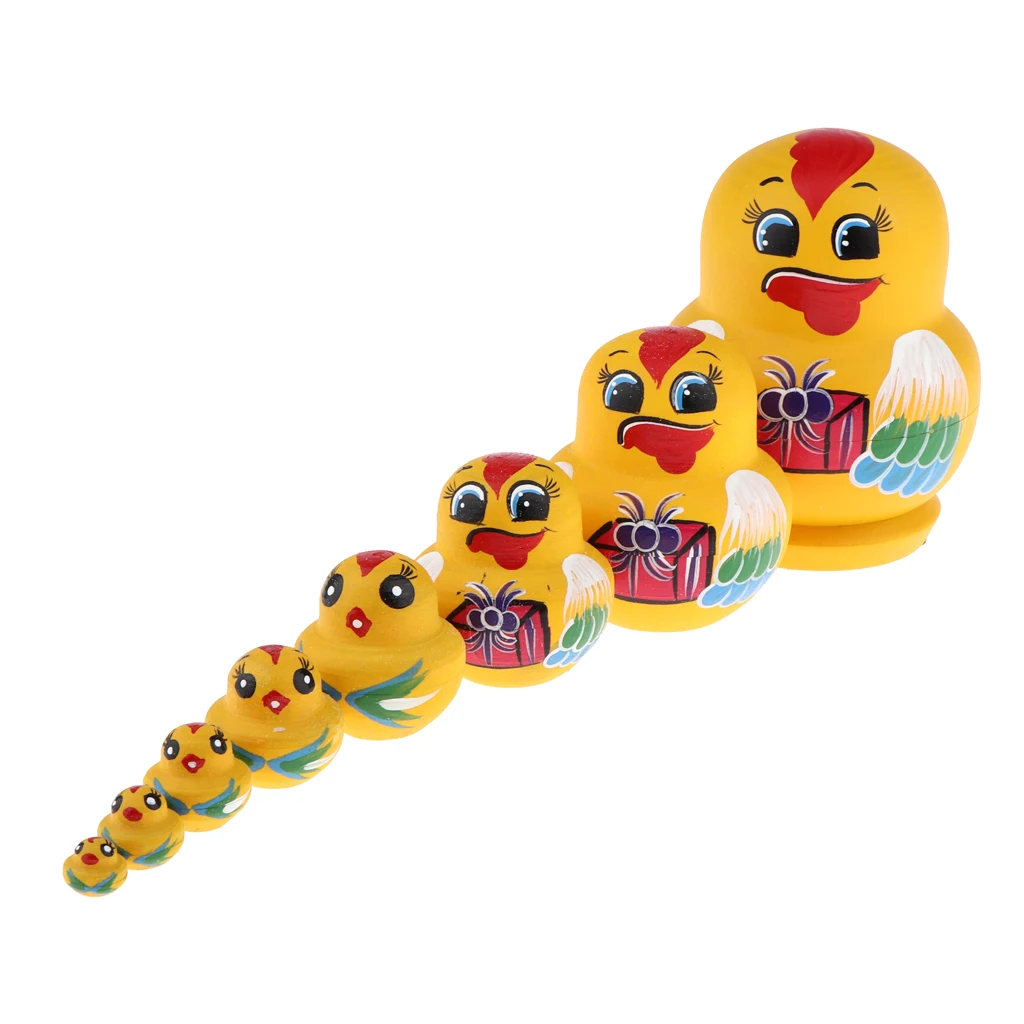 

10pcs Russian Nesting Doll Matryoshka Cute Little Yellow Wooden Chicken