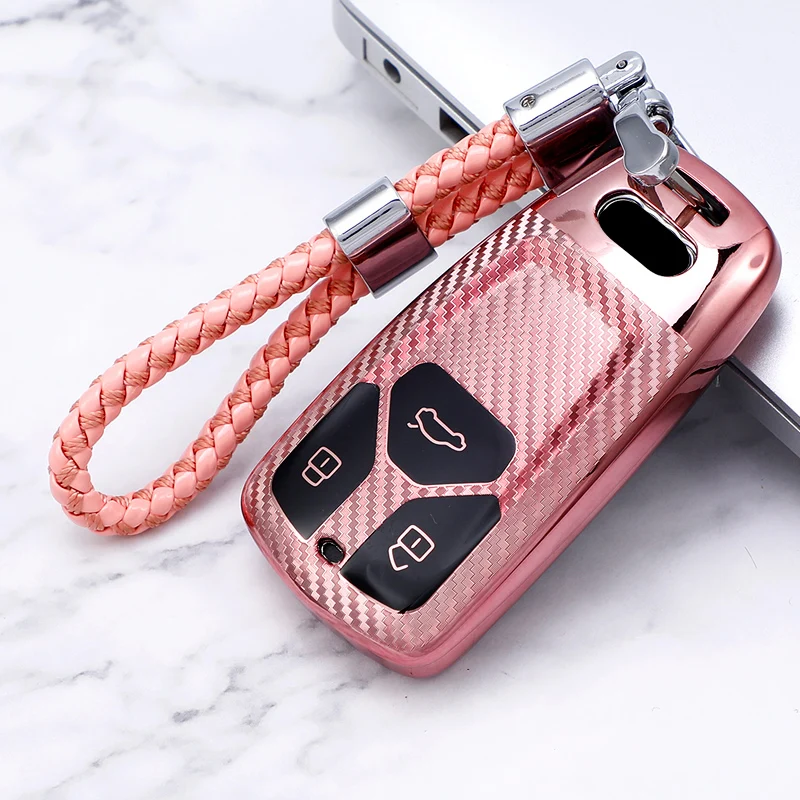

For Audi A4 B9 A5 A6L A6 S4 S5 S7 8W Q7 4M Q5 TT TTS RS Car Smart Key Case Cover Protective Shell Bag Keychain Protector